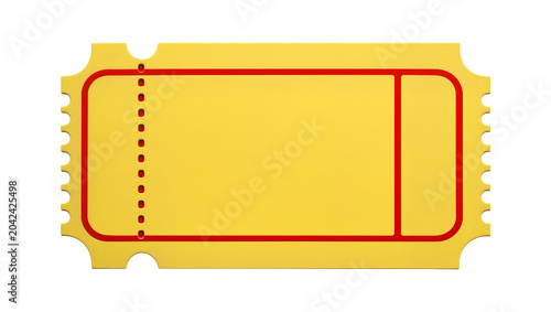 Quadro su tela Yellow raffle ticket with red border and perforation, isolated on transparent ba