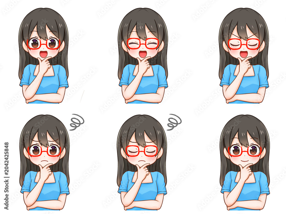 Εκτύπωση καμβά 考えて解決する女の子のイラスト素材セット4