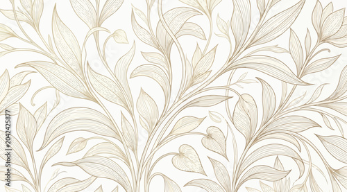 Photos Elegant golden floral pattern, close up botanical illustration with intricate le