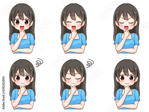Tableau sur toile 考えて解決する女の子のイラスト素材セット3