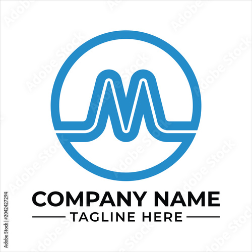 Blue letter m logo design with circle shape