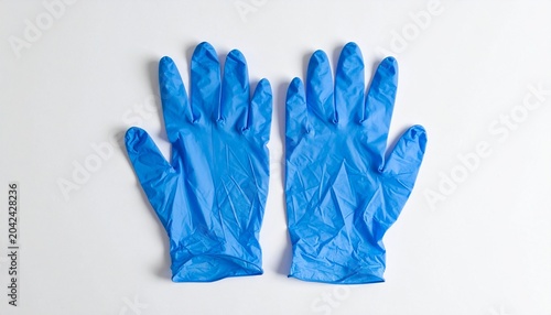 Pair of blue disposable nitrile gloves on a white background, symbolizing cleanliness, protection, and preparedness.