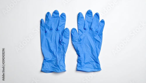 Pair of blue disposable nitrile gloves on a white background, symbolizing cleanliness, protection, and preparedness.