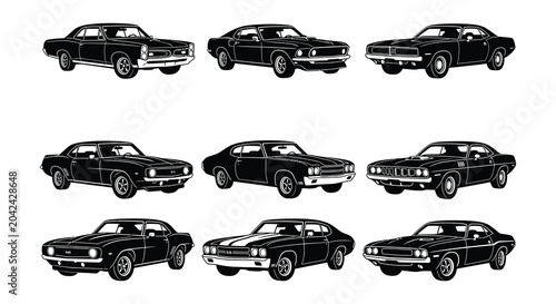 Foto Classic car silhouettes vector cars automobiles vintage