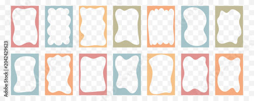 Playful wavy doodle frames collection. Rectangle colorful retro wiggly borders set. Template for stories, packaging, label, poster, web design, photo collage, card, social media