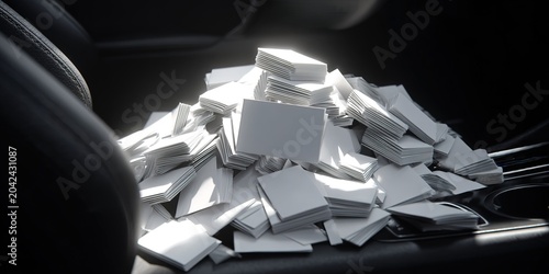 Car Dashboard Overflowed with Stacks of Papers