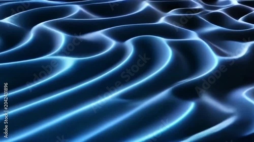 Abstract Dark Blue Liquid Waves with Glowing Neon Edges Smooth Ripples Motion Graphic