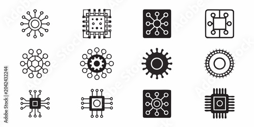 Photos circuit board icons flat black and white