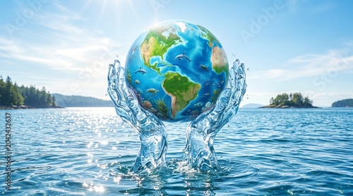 Earth globe, eco friendly, water conservation, sustainable planet, environmental protection, blue green world