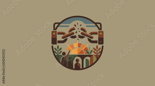 Fotografía Broken Chains Concept Icon with Rising Sun