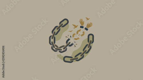 Εκτύπωση καμβά Conceptual Illustration of Freedom Breaking Chains with Flying Birds