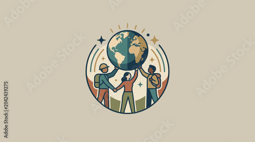Konstfotografi Diverse People Holding Up Earth Globe Illustration