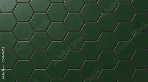Dark green ceramic hexagon tile wall texture background with geometric pattern for modern interior branding and professional architectural wallpaper and clean urban backdrop design