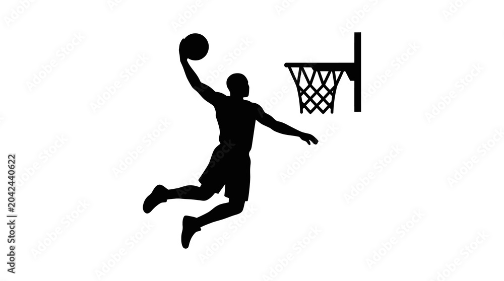 Obraz premium Basketball Player Slam Dunk Silhouette Vector