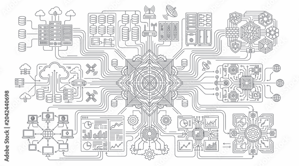 Fototapeta premium Data Center Network Infrastructure Infographic