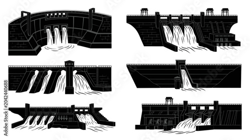 Foto Hydroelectric Dam Icon Set