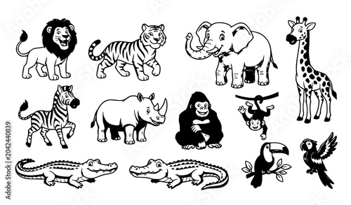 Photography Wild Jungle Animals Vector Illustration Collection Design Set