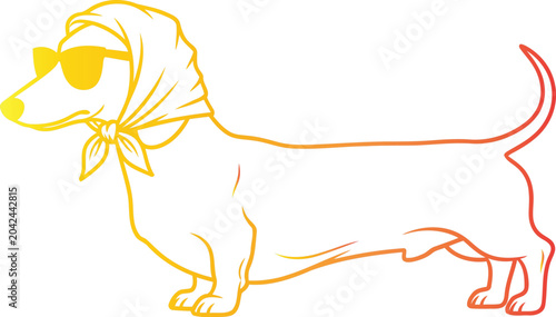 Bild auf Leinwand Cute cartoon dachshund dog running happily with sunshades