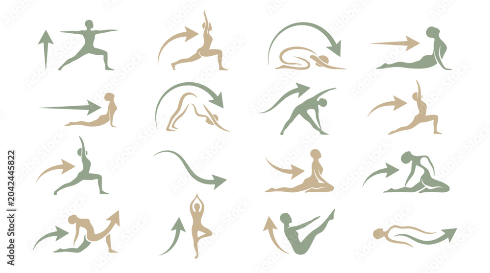 Obraz premium Collection of dynamic and energetic yoga poses in various positions