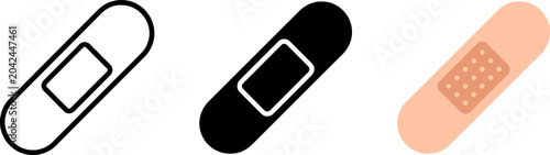 Three different band aid designs for medical use on white background