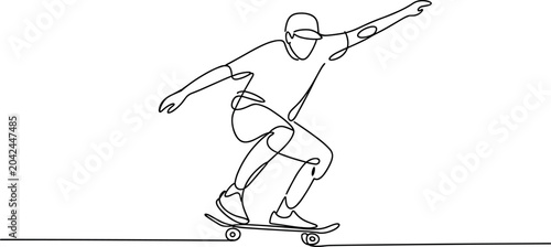 Person skateboarding with arms outstretched in dynamic pose