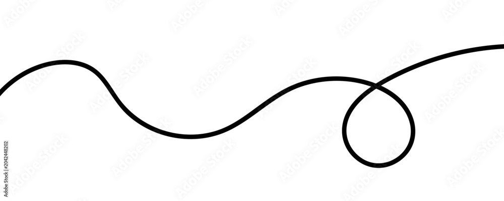 Fototapeta premium Minimalist Continuous Line Drawing of a Wavy Path with Loop, Simple Black Hand Drawn Scribble Element Isolated on White Background