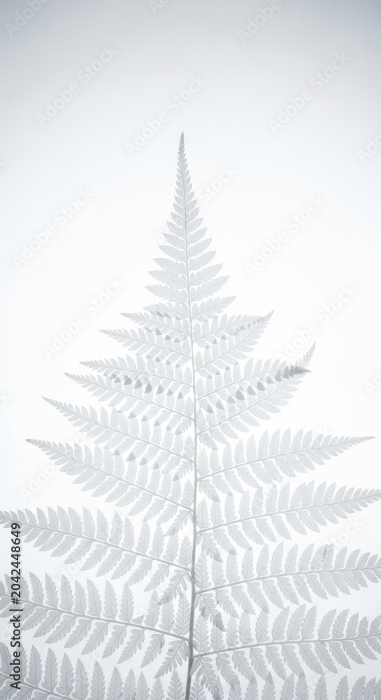 Obraz premium Ethereal composition of delicate white fern fronds against a clean bright background, highlighting intricate natural patterns and purity, growth, simple, ethereal