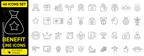 Photos Benefit and Loyalty Program Line Icons Set, Minimalist Customer Reward Bonus Pri
