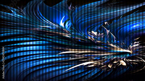 Abstract Blue Fractal Technology Background with Digital Waves and Glowing Lines