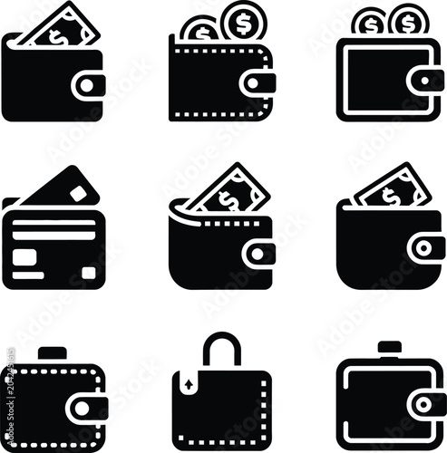 Wallet with money and credit card cash coins