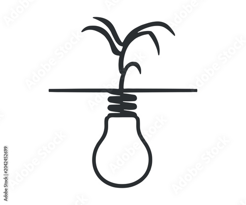 Innovative Idea Light Bulb with Growing Plant Sprout Icon