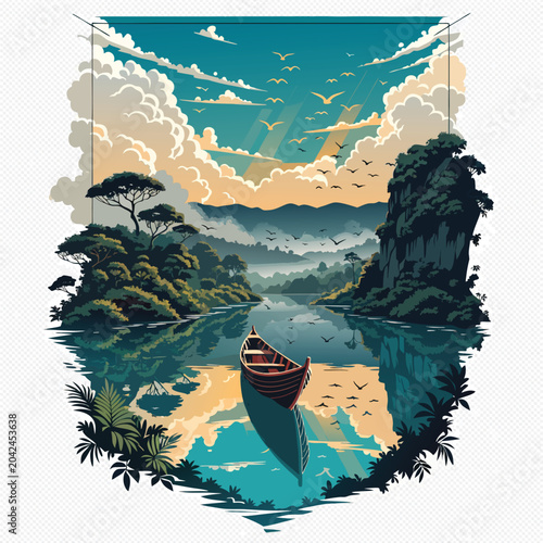 Bilde på lerret T-Shirt Design of Lake View