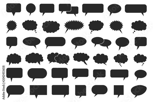 Premium black Speech bubbles silhouette asset collection for designers. Transparent png and vector illustration