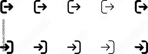 Minimalist vector icon set showing login and logout arrow symbols with different line stroke weights for interface
