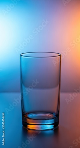 A simple empty drinking glass reflecting light on a plain surface, showcasing transparency and utility for beverages, transparent, glassware, fresh