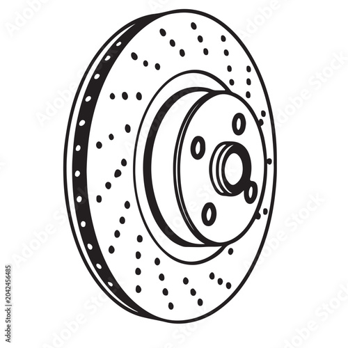 Bild auf Leinwand Ventilated Brake Disc Rotor Technical Line Art Illustration