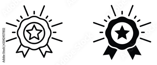 Schilderij op canvas Award badge icon set with star medal ribbon symbol for certification, ranking, h
