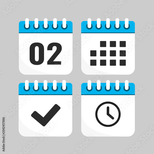 Icon page calendar - day 2, agenda, check, timer