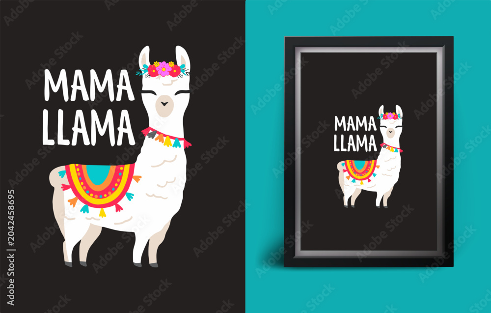 Obraz premium Professional Mothers Day llama mom design. Professional Mother's Day vector art for gifts and apparel.