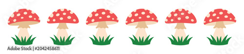 Schilderij op canvas Fly agaric mushroom icon set displaying red and white spotted caps for woodland, nature, and fantasy forest design themes