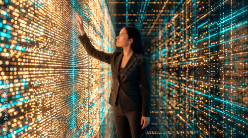 Executive woman exploring data matrix