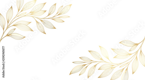 Decorative golden leaf branch corner frame