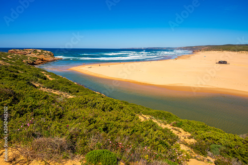 Lagoon and Beach along the Atlantic Ocean in Carrapateira, Algarve, Portugal