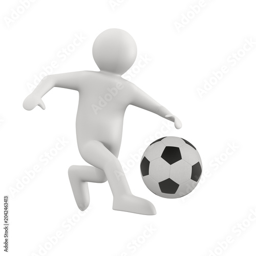 Soccer player with ball on white background. Isolated 3D illustration