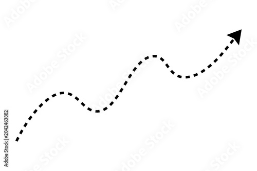 Hand drawn dotted wave arrow path with curved navigation direction line