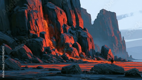 Stone rock forms. Cool lava appears.