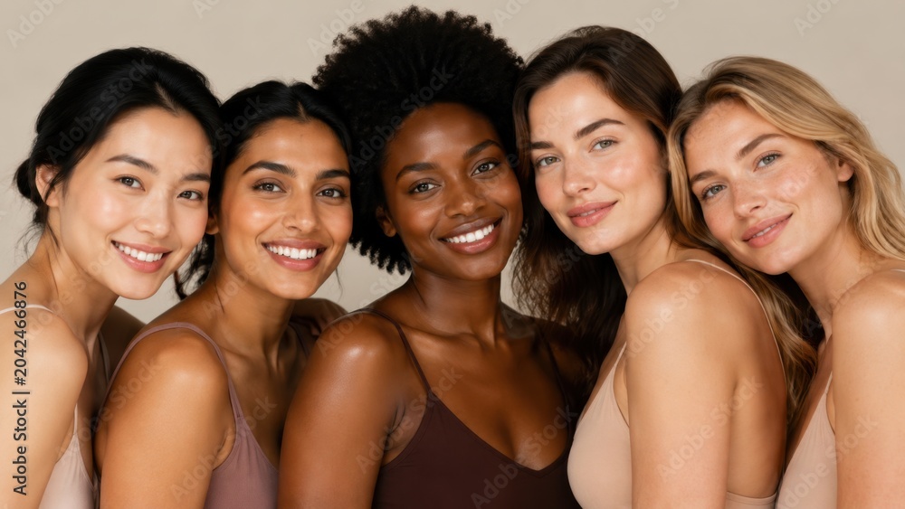 Fototapeta premium Diverse women smiling together in studio portrait closeup