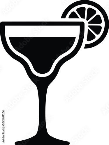 Minimalist margarita cocktail glass icon with lime wedge garnish vector illustration
