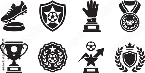 Football Trophy Award Vector Icon Set