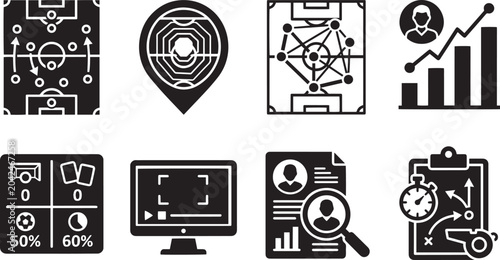 Football Analytics Strategy Vector Icon Set